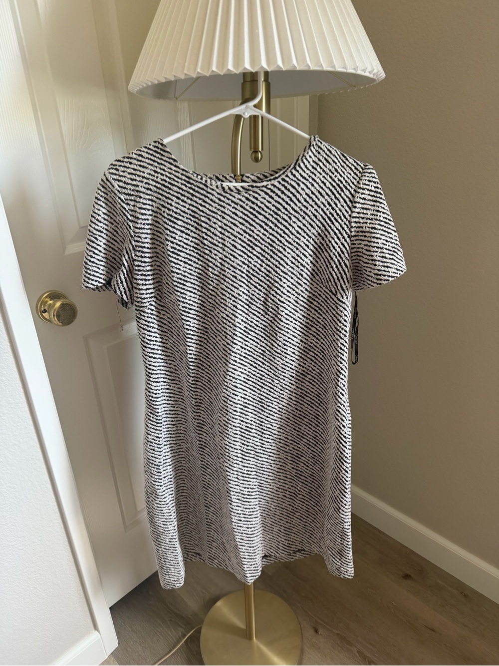 Calvin Klein Black & White Short-Sleeve Striped Mini Dress